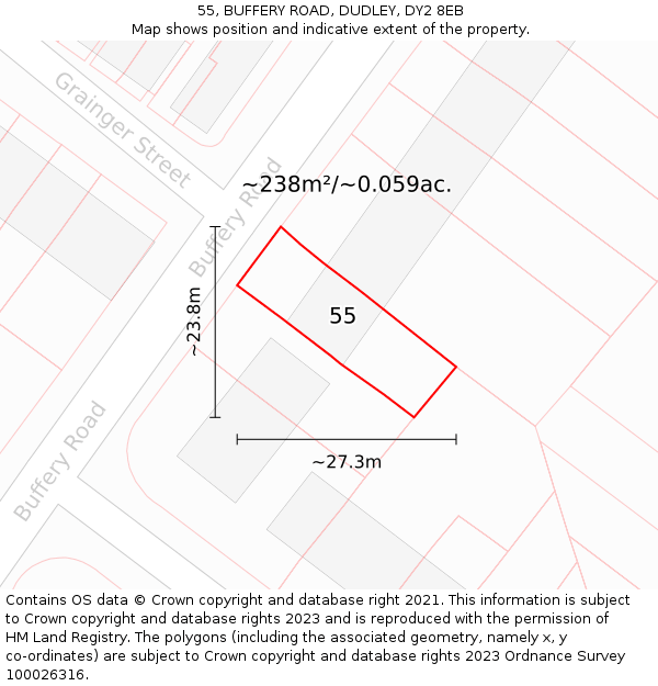 55, BUFFERY ROAD, DUDLEY, DY2 8EB: Plot and title map
