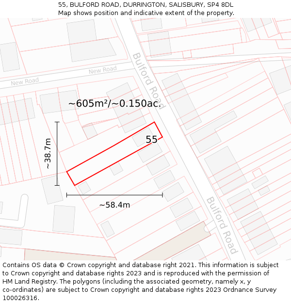 55, BULFORD ROAD, DURRINGTON, SALISBURY, SP4 8DL: Plot and title map