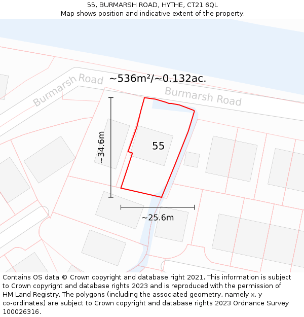 55, BURMARSH ROAD, HYTHE, CT21 6QL: Plot and title map