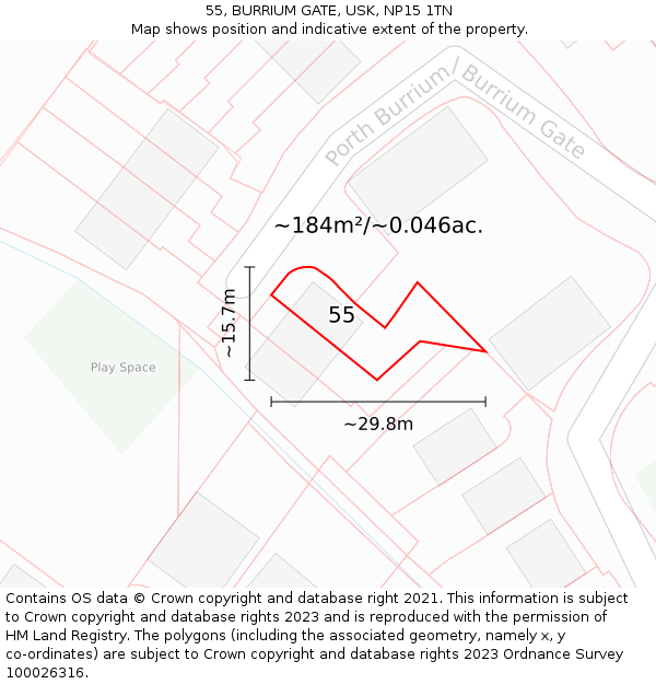 55, BURRIUM GATE, USK, NP15 1TN: Plot and title map
