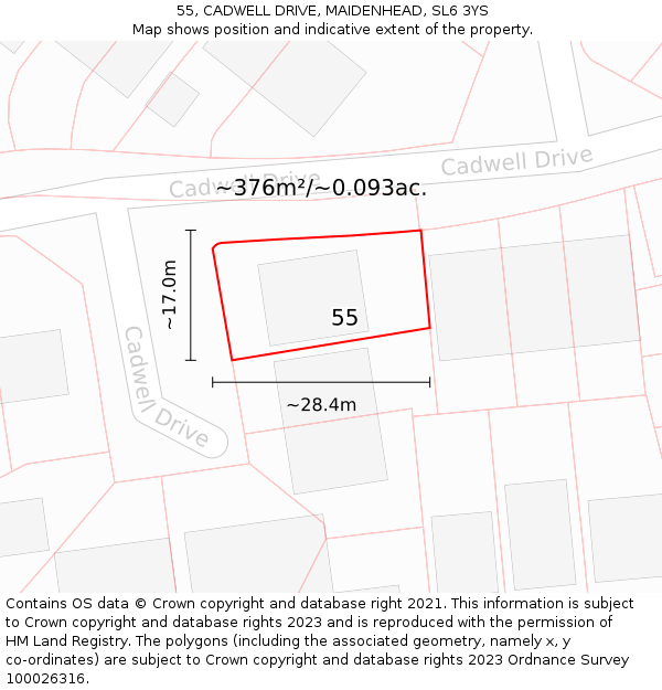 55, CADWELL DRIVE, MAIDENHEAD, SL6 3YS: Plot and title map