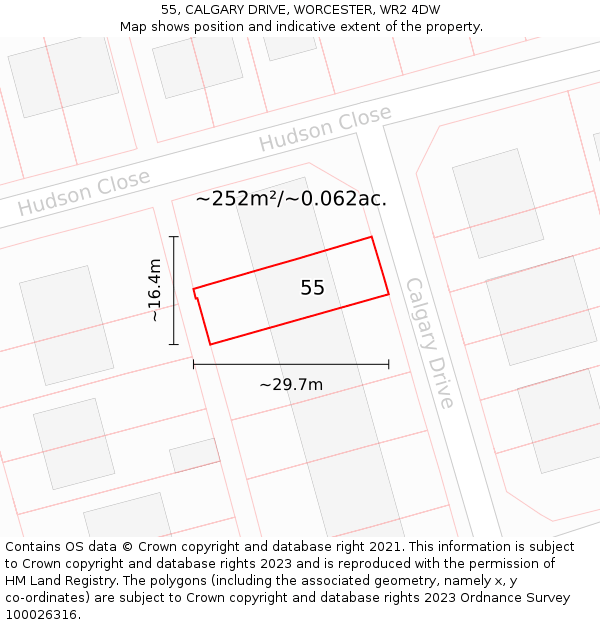 55, CALGARY DRIVE, WORCESTER, WR2 4DW: Plot and title map