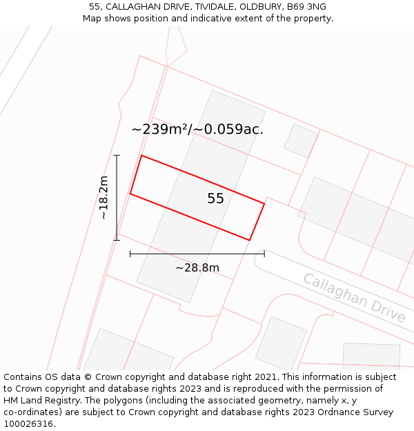 55, CALLAGHAN DRIVE, TIVIDALE, OLDBURY, B69 3NG: Plot and title map