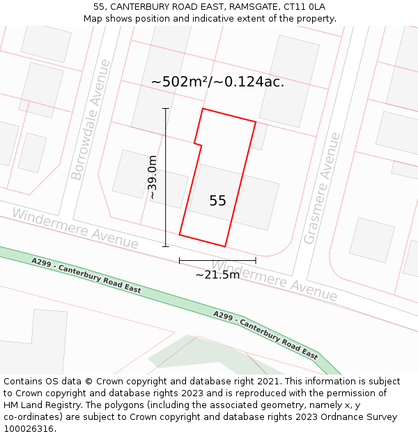 55, CANTERBURY ROAD EAST, RAMSGATE, CT11 0LA: Plot and title map