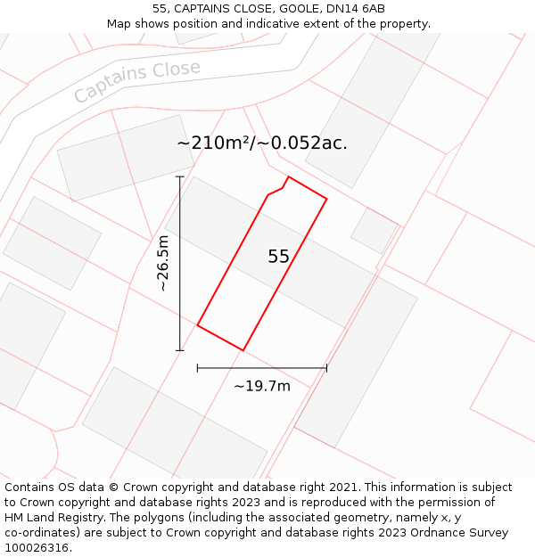 55, CAPTAINS CLOSE, GOOLE, DN14 6AB: Plot and title map