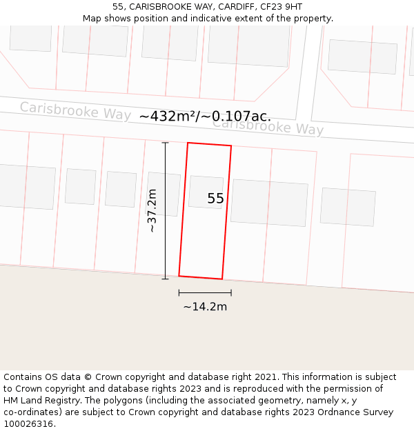 55, CARISBROOKE WAY, CARDIFF, CF23 9HT: Plot and title map