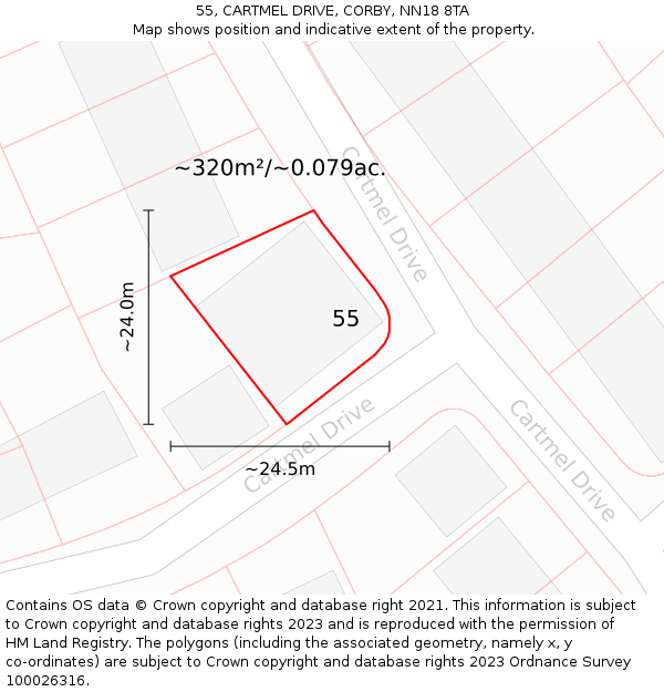 55, CARTMEL DRIVE, CORBY, NN18 8TA: Plot and title map