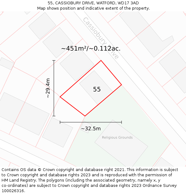 55, CASSIOBURY DRIVE, WATFORD, WD17 3AD: Plot and title map