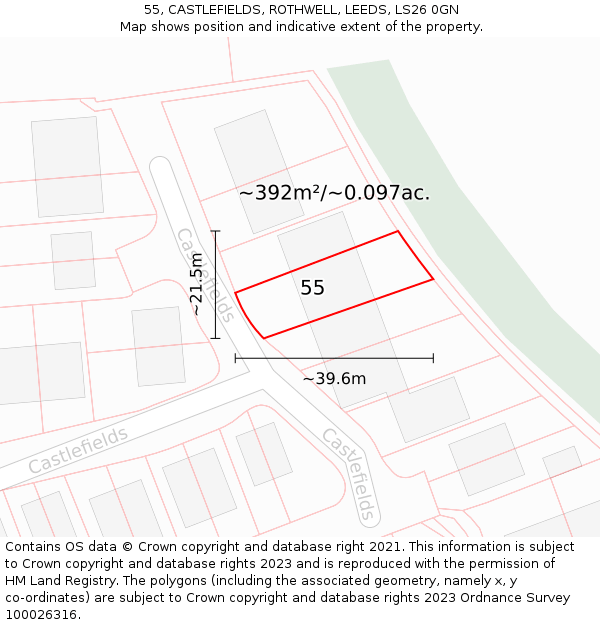55, CASTLEFIELDS, ROTHWELL, LEEDS, LS26 0GN: Plot and title map