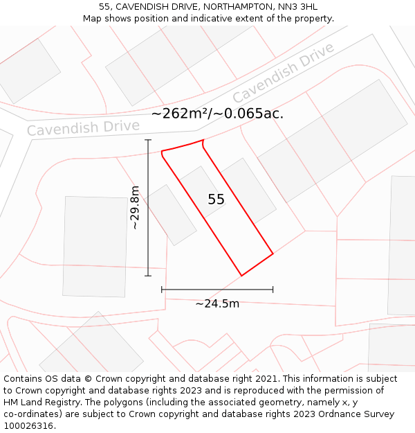 55, CAVENDISH DRIVE, NORTHAMPTON, NN3 3HL: Plot and title map