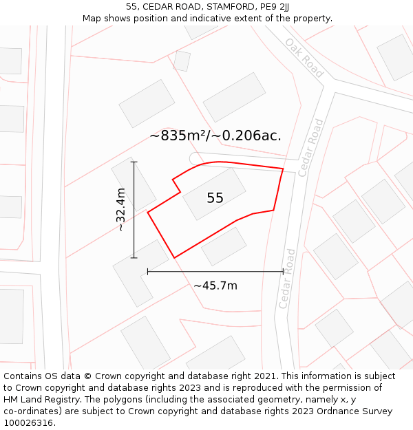 55, CEDAR ROAD, STAMFORD, PE9 2JJ: Plot and title map
