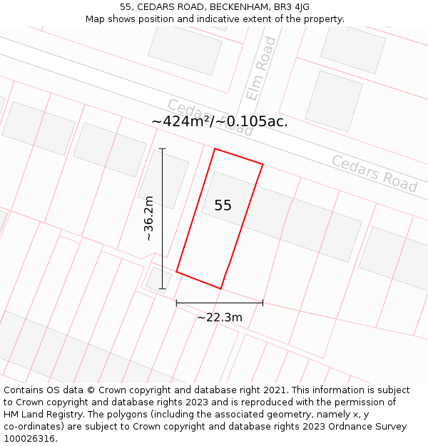 55, CEDARS ROAD, BECKENHAM, BR3 4JG: Plot and title map