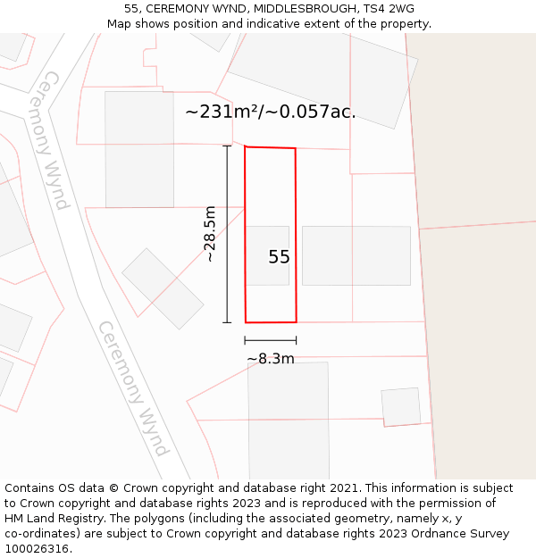 55, CEREMONY WYND, MIDDLESBROUGH, TS4 2WG: Plot and title map