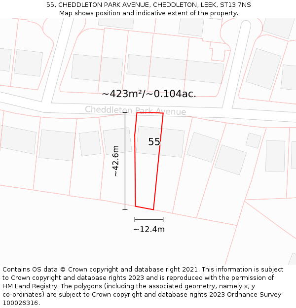 55, CHEDDLETON PARK AVENUE, CHEDDLETON, LEEK, ST13 7NS: Plot and title map
