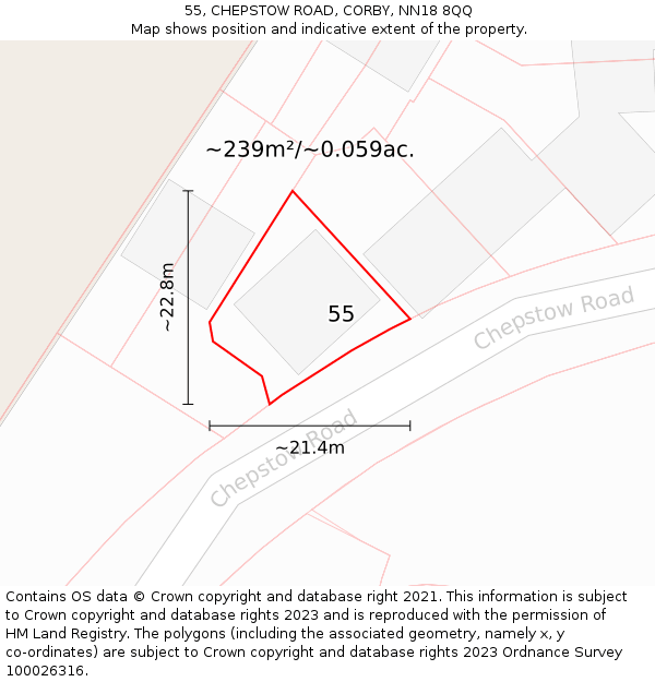 55, CHEPSTOW ROAD, CORBY, NN18 8QQ: Plot and title map