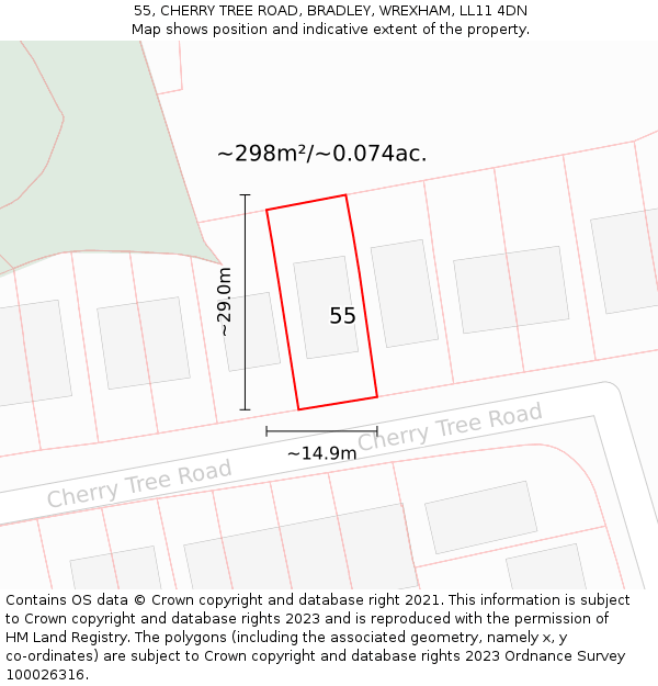 55, CHERRY TREE ROAD, BRADLEY, WREXHAM, LL11 4DN: Plot and title map