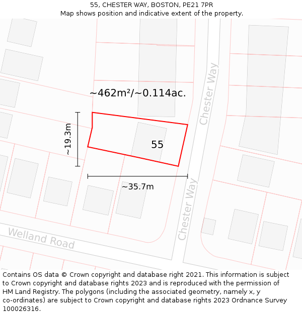 55, CHESTER WAY, BOSTON, PE21 7PR: Plot and title map