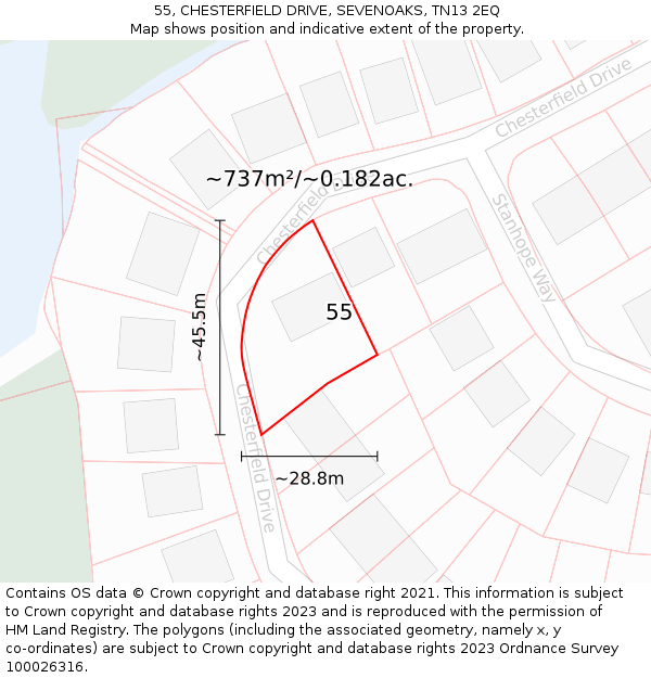 55, CHESTERFIELD DRIVE, SEVENOAKS, TN13 2EQ: Plot and title map
