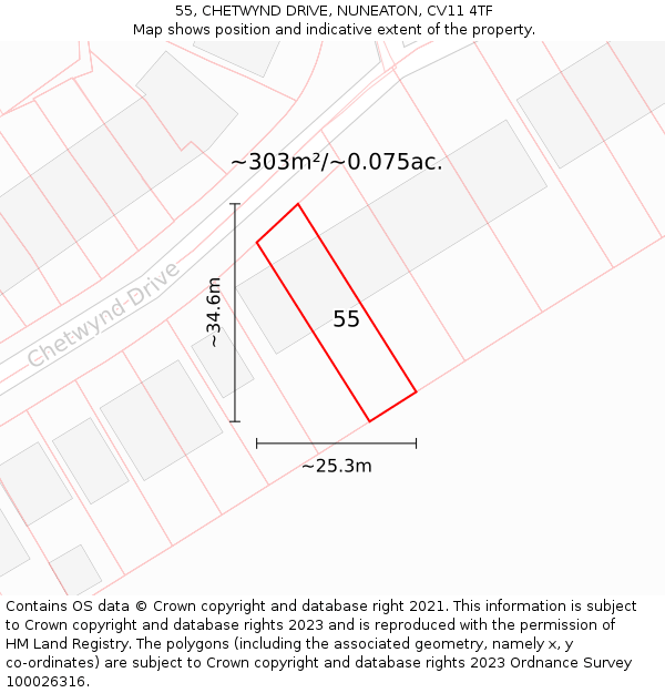 55, CHETWYND DRIVE, NUNEATON, CV11 4TF: Plot and title map