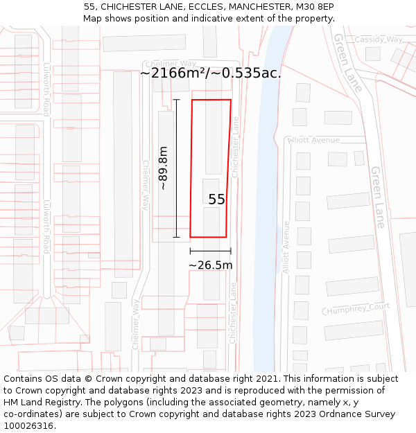 55, CHICHESTER LANE, ECCLES, MANCHESTER, M30 8EP: Plot and title map