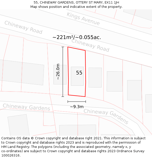 55, CHINEWAY GARDENS, OTTERY ST MARY, EX11 1JH: Plot and title map