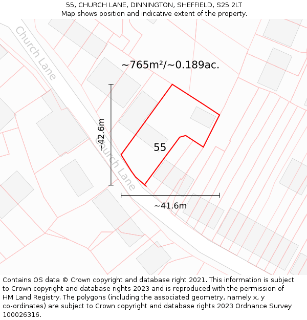 55, CHURCH LANE, DINNINGTON, SHEFFIELD, S25 2LT: Plot and title map