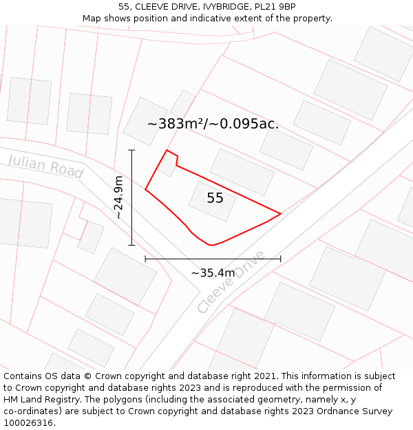 55, CLEEVE DRIVE, IVYBRIDGE, PL21 9BP: Plot and title map