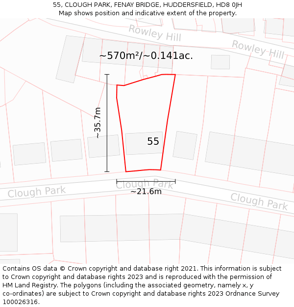 55, CLOUGH PARK, FENAY BRIDGE, HUDDERSFIELD, HD8 0JH: Plot and title map