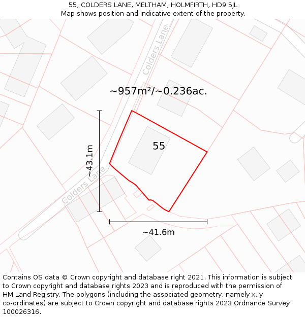 55, COLDERS LANE, MELTHAM, HOLMFIRTH, HD9 5JL: Plot and title map