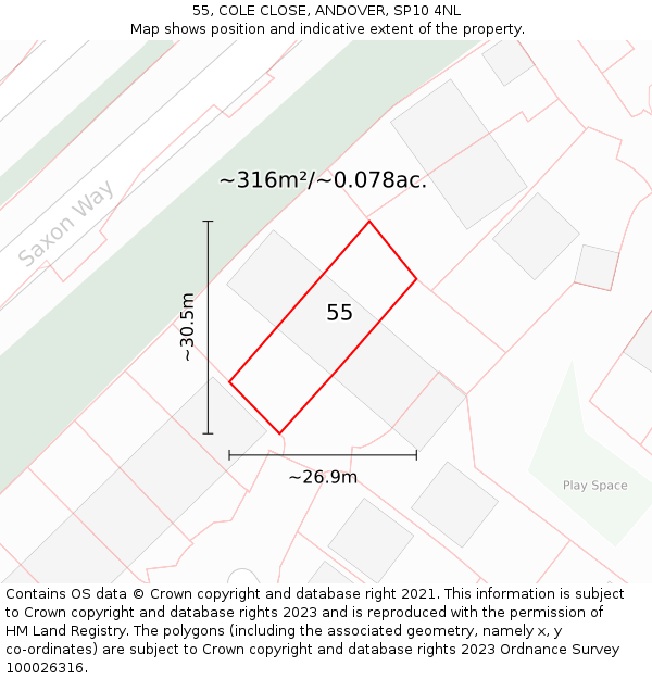 55, COLE CLOSE, ANDOVER, SP10 4NL: Plot and title map