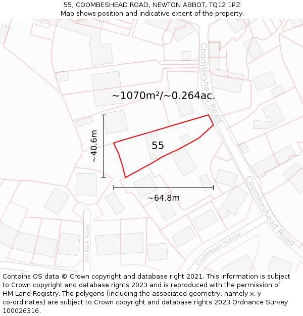 55, COOMBESHEAD ROAD, NEWTON ABBOT, TQ12 1PZ: Plot and title map