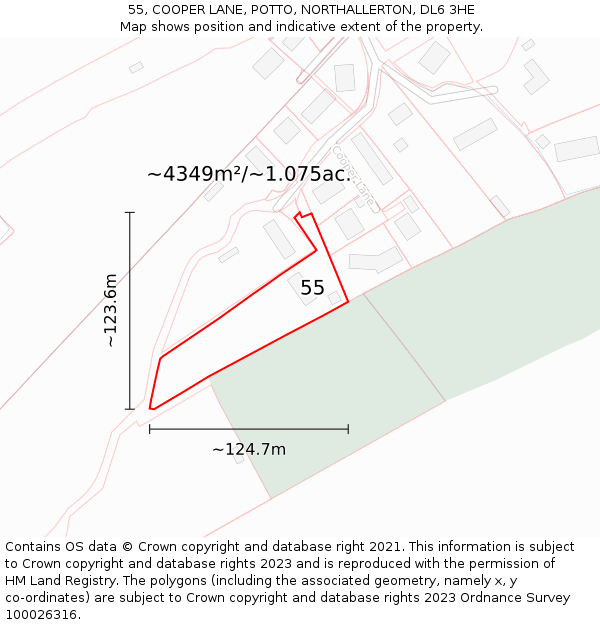 55, COOPER LANE, POTTO, NORTHALLERTON, DL6 3HE: Plot and title map