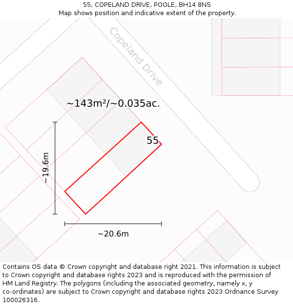 55, COPELAND DRIVE, POOLE, BH14 8NS: Plot and title map