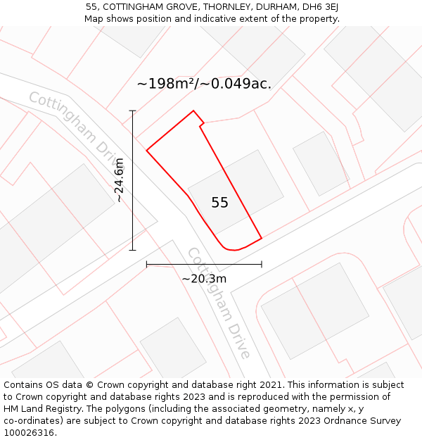 55, COTTINGHAM GROVE, THORNLEY, DURHAM, DH6 3EJ: Plot and title map