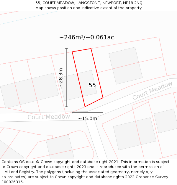 55, COURT MEADOW, LANGSTONE, NEWPORT, NP18 2NQ: Plot and title map