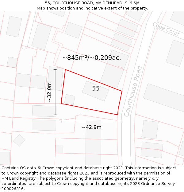 55, COURTHOUSE ROAD, MAIDENHEAD, SL6 6JA: Plot and title map