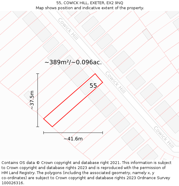 55, COWICK HILL, EXETER, EX2 9NQ: Plot and title map