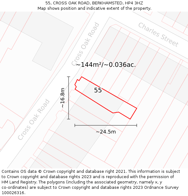 55, CROSS OAK ROAD, BERKHAMSTED, HP4 3HZ: Plot and title map