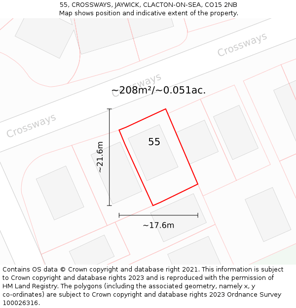 55, CROSSWAYS, JAYWICK, CLACTON-ON-SEA, CO15 2NB: Plot and title map