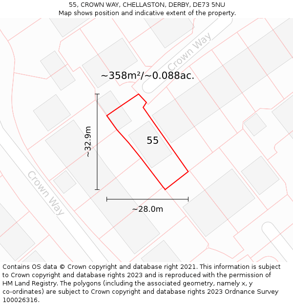 55, CROWN WAY, CHELLASTON, DERBY, DE73 5NU: Plot and title map