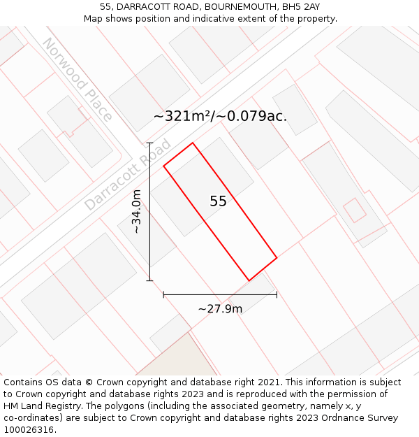 55, DARRACOTT ROAD, BOURNEMOUTH, BH5 2AY: Plot and title map