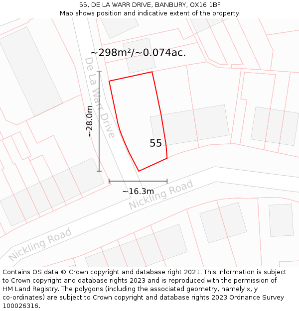 55, DE LA WARR DRIVE, BANBURY, OX16 1BF: Plot and title map