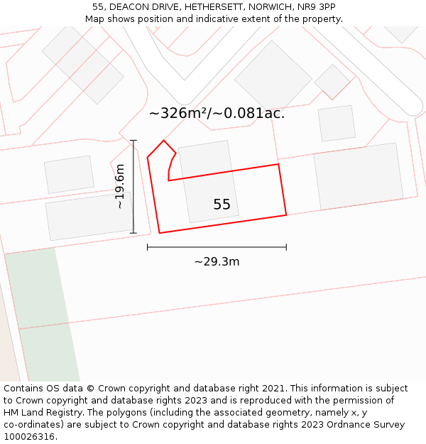 55, DEACON DRIVE, HETHERSETT, NORWICH, NR9 3PP: Plot and title map