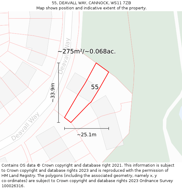 55, DEAVALL WAY, CANNOCK, WS11 7ZB: Plot and title map