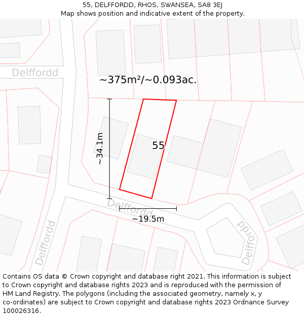 55, DELFFORDD, RHOS, SWANSEA, SA8 3EJ: Plot and title map