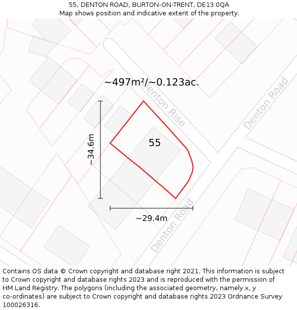 55, DENTON ROAD, BURTON-ON-TRENT, DE13 0QA: Plot and title map