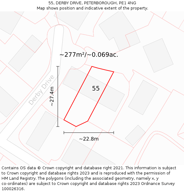 55, DERBY DRIVE, PETERBOROUGH, PE1 4NG: Plot and title map