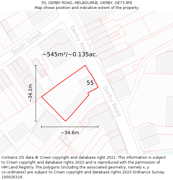 55, DERBY ROAD, MELBOURNE, DERBY, DE73 8FE: Plot and title map