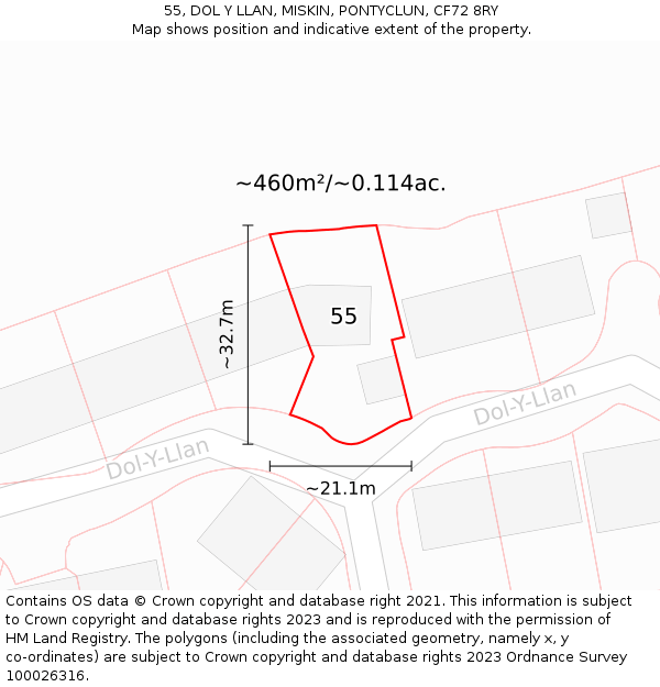 55, DOL Y LLAN, MISKIN, PONTYCLUN, CF72 8RY: Plot and title map