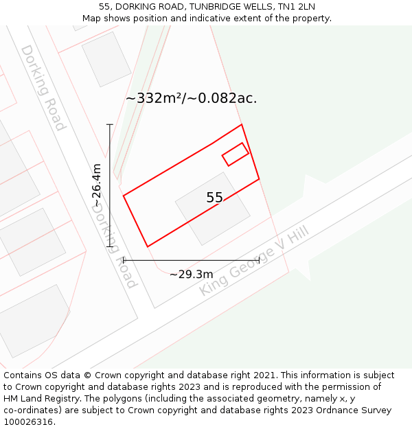 55, DORKING ROAD, TUNBRIDGE WELLS, TN1 2LN: Plot and title map